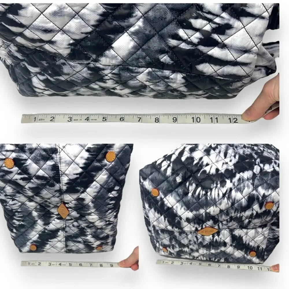 MZ Wallace Metro Tote in Wave Tie Dye Black Gray White Zipper Quilted Bag